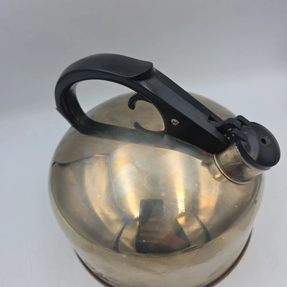 REVERE WARE Copper Bottom Stainless Steel Tea Kettle VTG Whistling